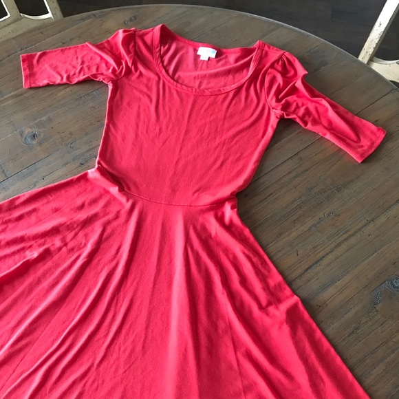 LuLaRoe XXS Nicole dress- solid salmon pink/coral - Picture 3 of 16